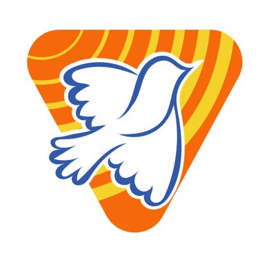 Rozet şeklindeki küçük kuşun çizgi çizimi. Logo için geometrik şekilli güvercin çizimi.