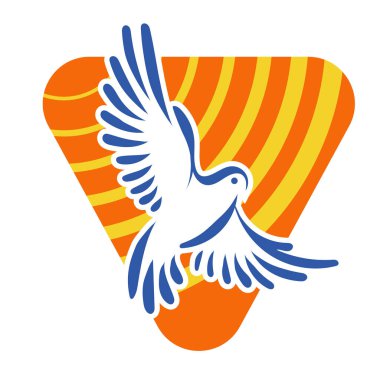 Rozet şeklindeki küçük kuşun çizgi çizimi. Logo için geometrik şekilli güvercin çizimi.