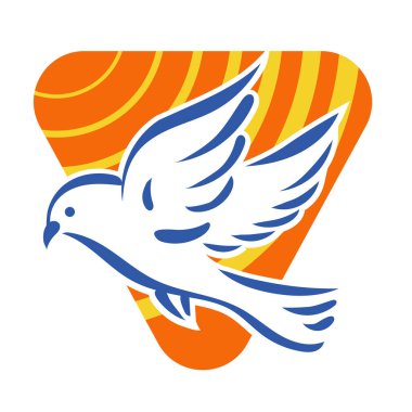 Rozet şeklindeki küçük kuşun çizgi çizimi. Logo için geometrik şekilli güvercin çizimi.