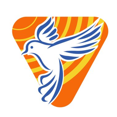 Rozet şeklindeki küçük kuşun çizgi çizimi. Logo için geometrik şekilli güvercin çizimi.