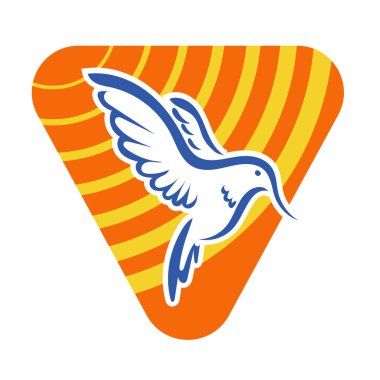 Rozet şeklindeki küçük kuşun çizgi çizimi. Logo için geometrik şekilli güvercin çizimi.