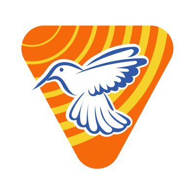 Rozet şeklindeki küçük kuşun çizgi çizimi. Logo için geometrik şekilli güvercin çizimi.