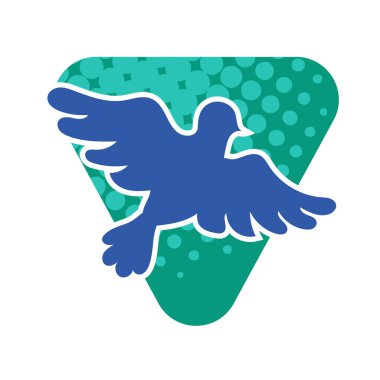 Rozet şeklinde şekillendirilmiş küçük kuş silueti. Logo için geometrik şekilli küçük bir güvercin çizimi.