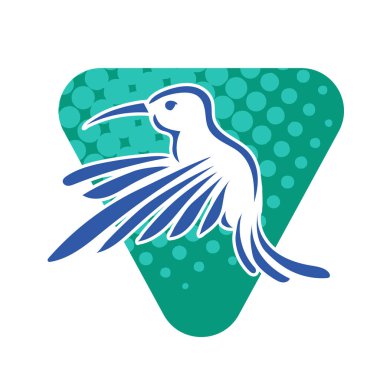 Rozet şeklindeki küçük kuşun çizgi çizimi. Logo için geometrik şekilli güvercin çizimi.