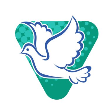 Rozet şeklindeki küçük kuşun çizgi çizimi. Logo için geometrik şekilli güvercin çizimi.