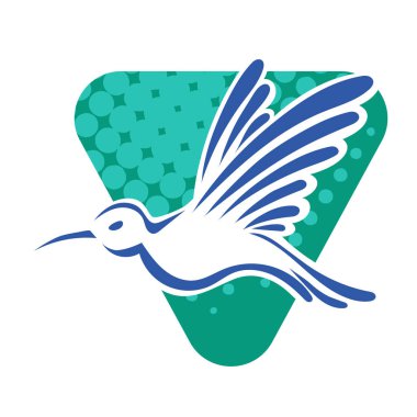 Rozet şeklindeki küçük kuşun çizgi çizimi. Logo için geometrik şekilli güvercin çizimi.
