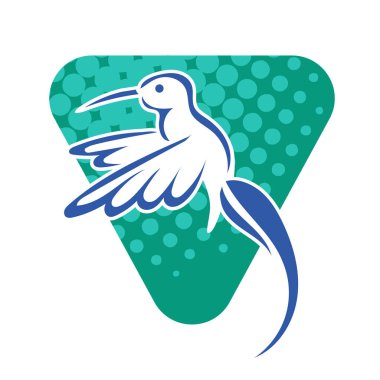 Rozet şeklindeki küçük kuşun çizgi çizimi. Logo için geometrik şekilli güvercin çizimi.