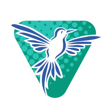 Rozet şeklindeki küçük kuşun çizgi çizimi. Logo için geometrik şekilli güvercin çizimi.