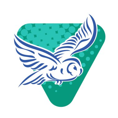 Baykuşun stilize edilmiş çizgi çizimi. Rozet şeklinde. Logo için geometrik şekilli küçük bir baykuş çizimi.