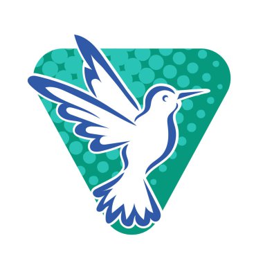 Rozet şeklindeki küçük kuşun çizgi çizimi. Logo için geometrik şekilli güvercin çizimi.