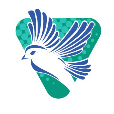 Rozet şeklindeki küçük kuşun çizgi çizimi. Logo için geometrik şekilli güvercin çizimi.