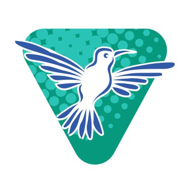 Rozet şeklindeki küçük kuşun çizgi çizimi. Logo için geometrik şekilli güvercin çizimi.