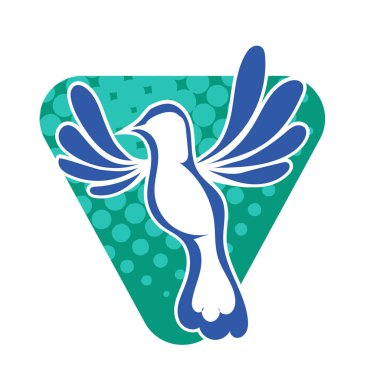 Rozet şeklindeki küçük kuşun çizgi çizimi. Logo için geometrik şekilli güvercin çizimi.