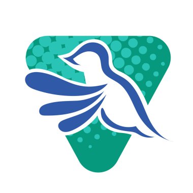 Rozet şeklindeki küçük kuşun çizgi çizimi. Logo için geometrik şekilli güvercin çizimi.