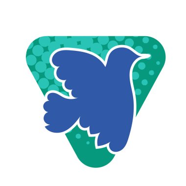 Rozet şeklinde şekillendirilmiş küçük kuş silueti. Logo için geometrik şekilli küçük bir güvercin çizimi.