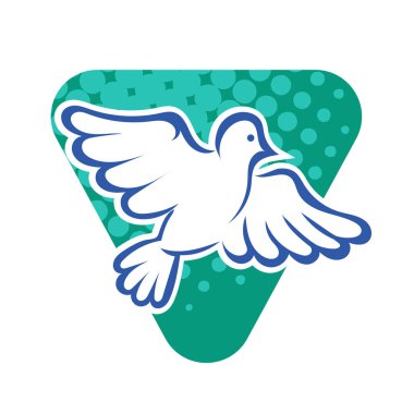 Rozet şeklindeki küçük kuşun çizgi çizimi. Logo için geometrik şekilli güvercin çizimi.