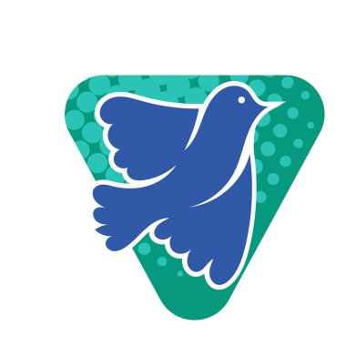 Rozet şeklinde şekillendirilmiş küçük kuş silueti. Logo için geometrik şekilli küçük bir güvercin çizimi.