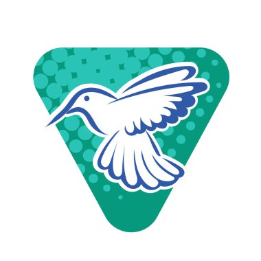 Rozet şeklindeki küçük kuşun çizgi çizimi. Logo için geometrik şekilli güvercin çizimi.