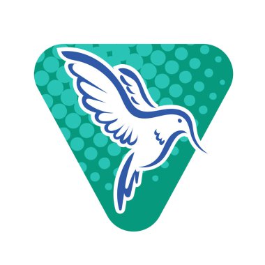 Rozet şeklindeki küçük kuşun çizgi çizimi. Logo için geometrik şekilli güvercin çizimi.