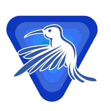 Rozet şeklindeki küçük kuşun çizgi çizimi. Logo için geometrik şekilli güvercin çizimi.