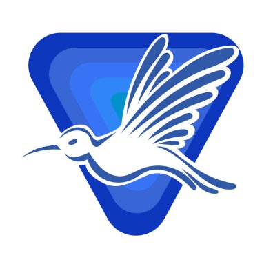 Rozet şeklindeki küçük kuşun çizgi çizimi. Logo için geometrik şekilli güvercin çizimi.