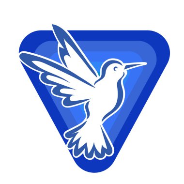 Rozet şeklindeki küçük kuşun çizgi çizimi. Logo için geometrik şekilli güvercin çizimi.