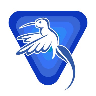 Rozet şeklindeki küçük kuşun çizgi çizimi. Logo için geometrik şekilli güvercin çizimi.