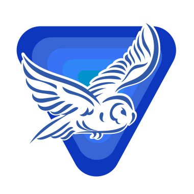 Baykuşun stilize edilmiş çizgi çizimi. Rozet şeklinde. Logo için geometrik şekilli küçük bir baykuş çizimi.