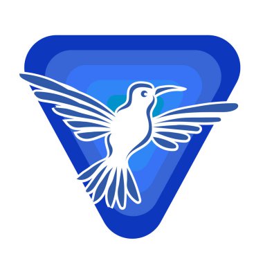 Rozet şeklindeki küçük kuşun çizgi çizimi. Logo için geometrik şekilli güvercin çizimi.