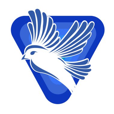 Rozet şeklindeki küçük kuşun çizgi çizimi. Logo için geometrik şekilli güvercin çizimi.