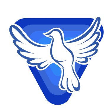 Rozet şeklindeki küçük kuşun çizgi çizimi. Logo için geometrik şekilli güvercin çizimi.