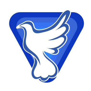 Rozet şeklindeki küçük kuşun çizgi çizimi. Logo için geometrik şekilli güvercin çizimi.