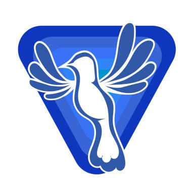 Rozet şeklindeki küçük kuşun çizgi çizimi. Logo için geometrik şekilli güvercin çizimi.