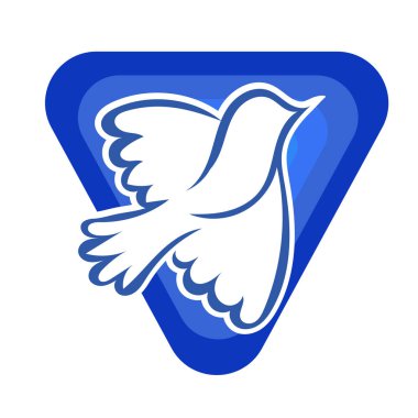 Rozet şeklindeki küçük kuşun çizgi çizimi. Logo için geometrik şekilli güvercin çizimi.
