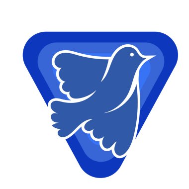 Rozet şeklinde şekillendirilmiş küçük kuş silueti. Logo için geometrik şekilli küçük bir güvercin çizimi.