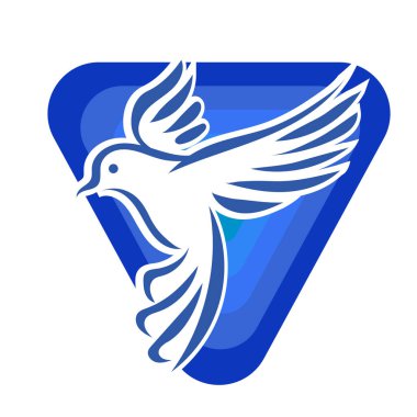 Rozet şeklindeki küçük kuşun çizgi çizimi. Logo için geometrik şekilli güvercin çizimi.