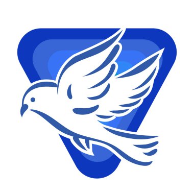Rozet şeklindeki küçük kuşun çizgi çizimi. Logo için geometrik şekilli güvercin çizimi.