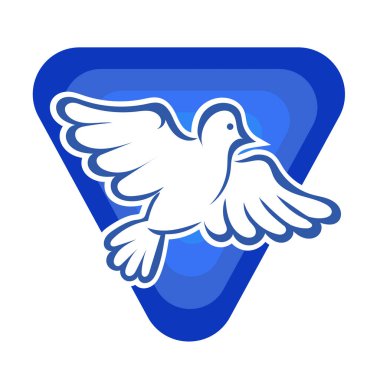 Rozet şeklindeki küçük kuşun çizgi çizimi. Logo için geometrik şekilli güvercin çizimi.