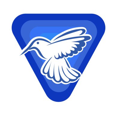 Rozet şeklindeki küçük kuşun çizgi çizimi. Logo için geometrik şekilli güvercin çizimi.