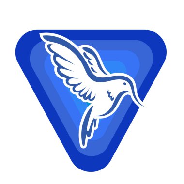 Rozet şeklindeki küçük kuşun çizgi çizimi. Logo için geometrik şekilli güvercin çizimi.