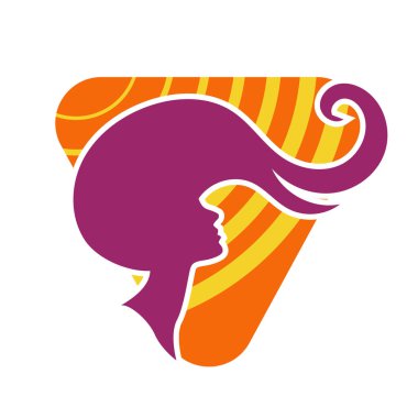Uzun saçlı güzel kadın silueti saç güzelliği ve spa logo ikonu için kullanılır.