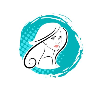 Kuaför Salonu ve Kozmetik Logosu Vektörü ile Şık Kadın Profili. Uzun Saçlı Zarif Kadın Başı Doğal Saç Bakımı ve Moda Logosu Simgesi