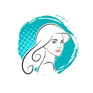 Kuaför Salonu ve Kozmetik Logosu Vektörü ile Şık Kadın Profili. Uzun Saçlı Zarif Kadın Başı Doğal Saç Bakımı ve Moda Logosu Simgesi