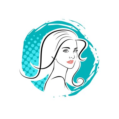 Kuaför Salonu ve Kozmetik Logosu Vektörü ile Şık Kadın Profili. Uzun Saçlı Zarif Kadın Başı Doğal Saç Bakımı ve Moda Logosu Simgesi