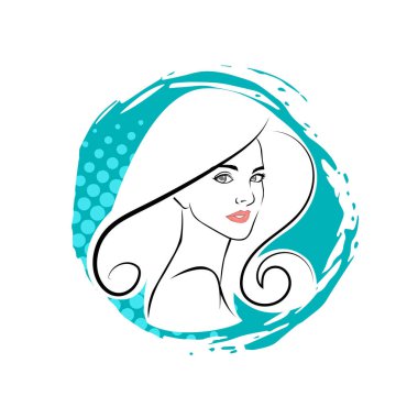Kuaför Salonu ve Kozmetik Logosu Vektörü ile Şık Kadın Profili. Uzun Saçlı Zarif Kadın Başı Doğal Saç Bakımı ve Moda Logosu Simgesi