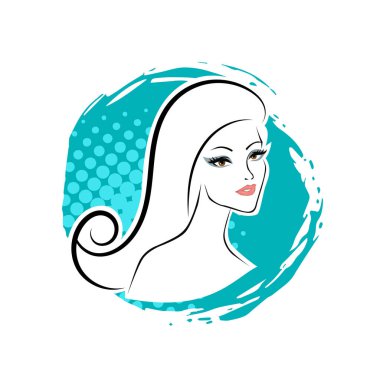 Kuaför Salonu ve Kozmetik Logosu Vektörü ile Şık Kadın Profili. Uzun Saçlı Zarif Kadın Başı Doğal Saç Bakımı ve Moda Logosu Simgesi