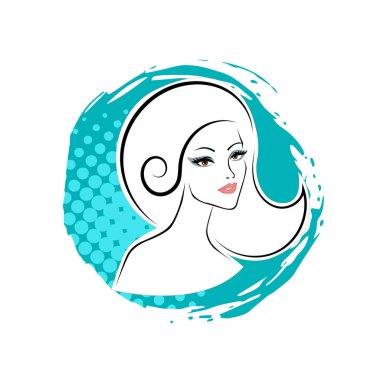 Kuaför Salonu ve Kozmetik Logosu Vektörü ile Şık Kadın Profili. Uzun Saçlı Zarif Kadın Başı Doğal Saç Bakımı ve Moda Logosu Simgesi