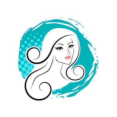 Kuaför Salonu ve Kozmetik Logosu Vektörü ile Şık Kadın Profili. Uzun Saçlı Zarif Kadın Başı Doğal Saç Bakımı ve Moda Logosu Simgesi