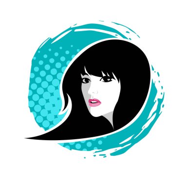 Yumuşak Dalgalı Soyut Kadın Yüzü Kuaför ve Güzellik İllüstrasyonu. Pürüzsüz Saç Spa ve Saç Tedavi Logosu Sembollü Serene Kadın Portresi. 