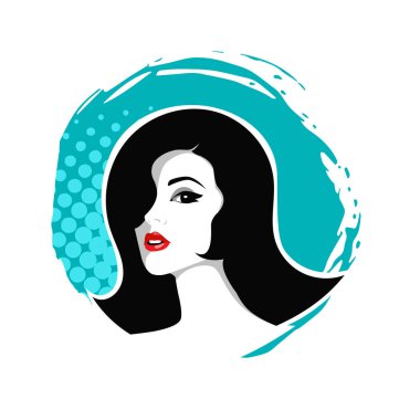 Yumuşak Dalgalı Soyut Kadın Yüzü Kuaför ve Güzellik İllüstrasyonu. Pürüzsüz Saç Spa ve Saç Tedavi Logosu Sembollü Serene Kadın Portresi. 